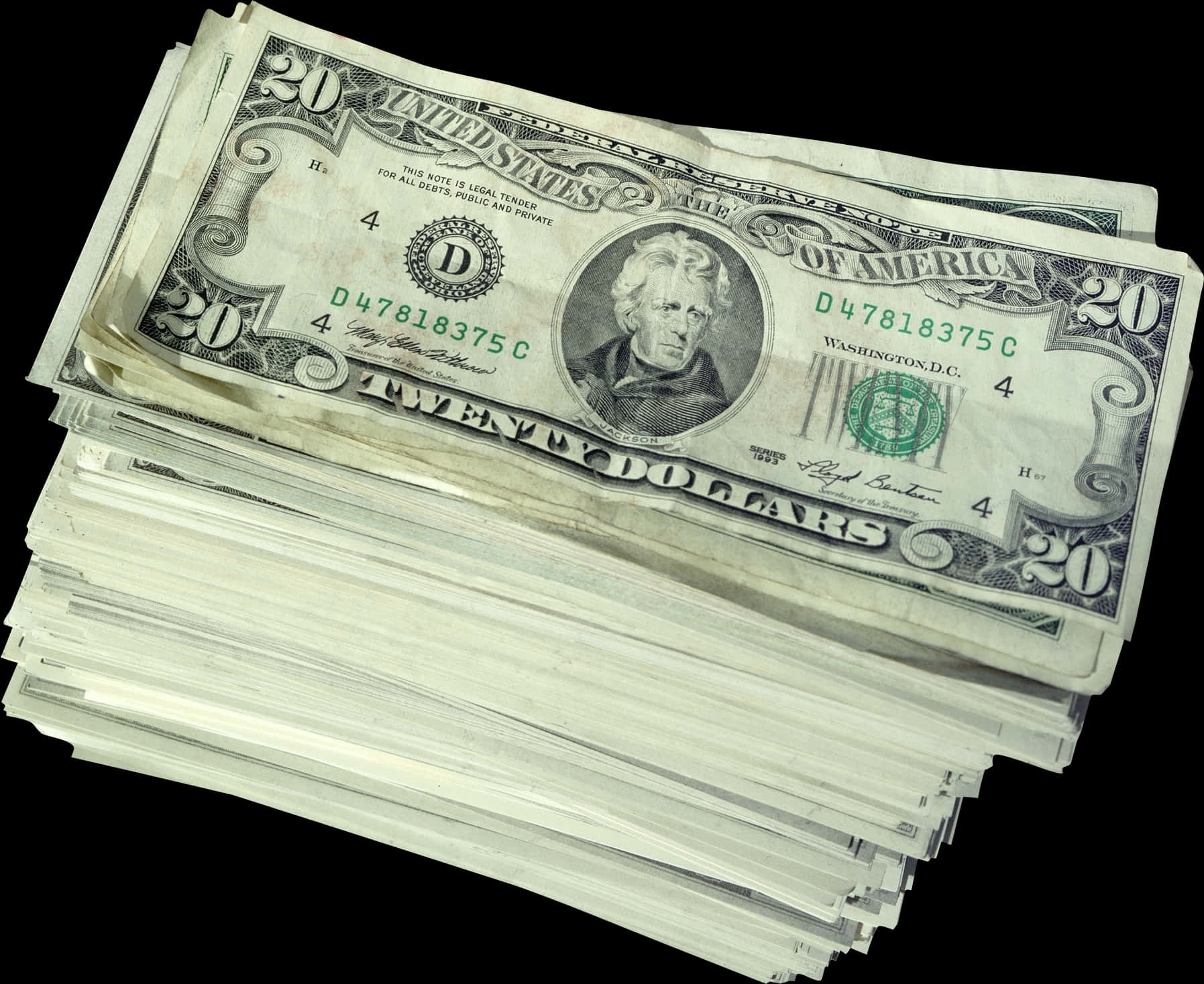 Stackof Twenty Dollar Bills PNG image with a transparent background, free high-resolution download