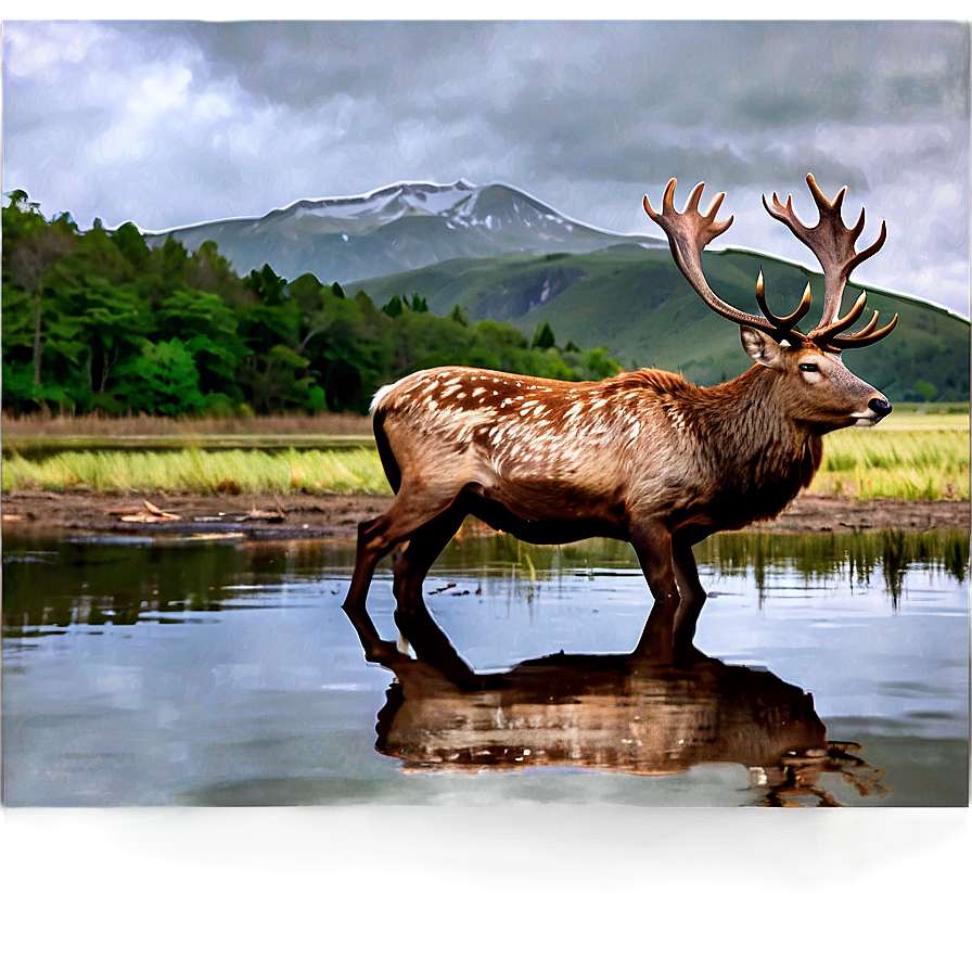 Stag By The Lake Png Daj