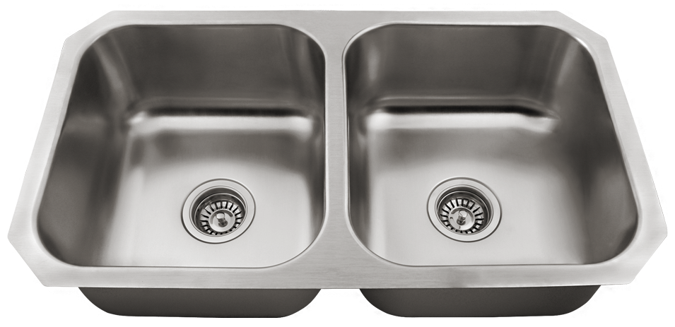 Stainless steel double bowl sink PNG image with a transparent background, free high-resolution download
