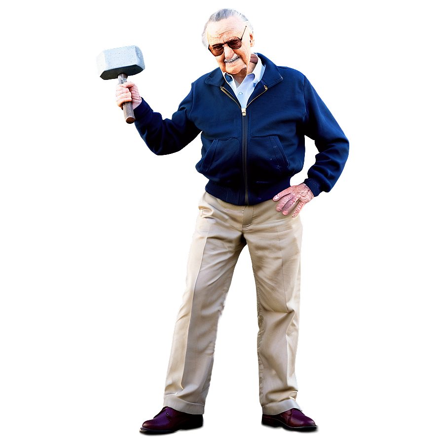 Stan Lee With Thor Hammer Png Vac