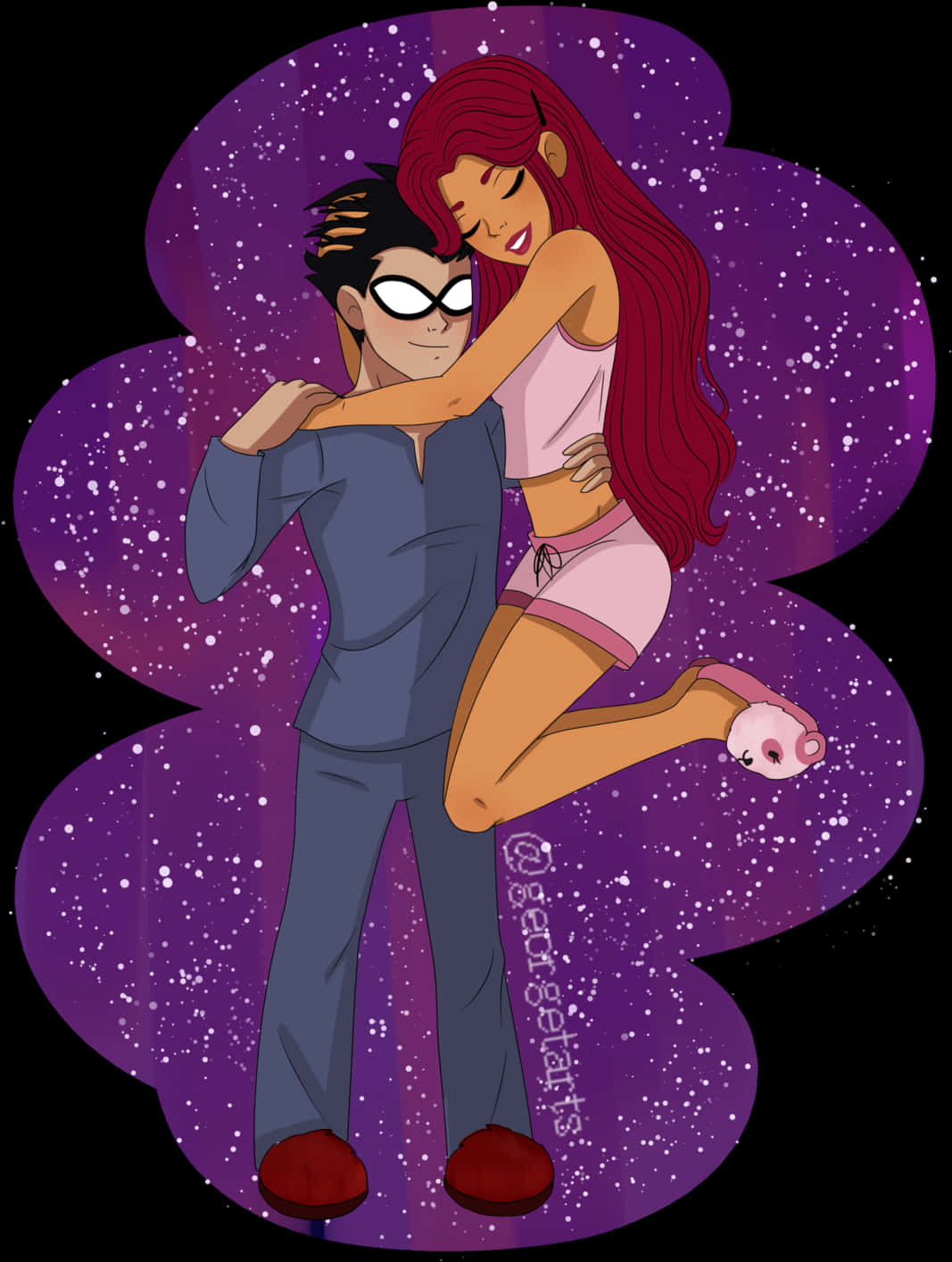 Starfireand Robin Cosmic Embrace