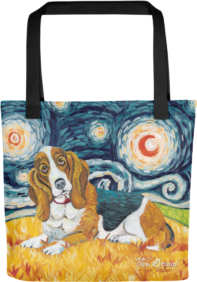 Starry Night Basset Hound Tote Bag