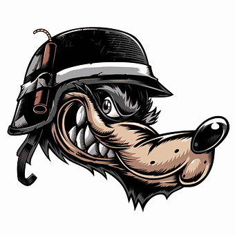 Steampunk Wolf Cartoon Illustration PNG with transparent background