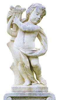 Stone Angel Statue Playing Harp PNG with transparent background