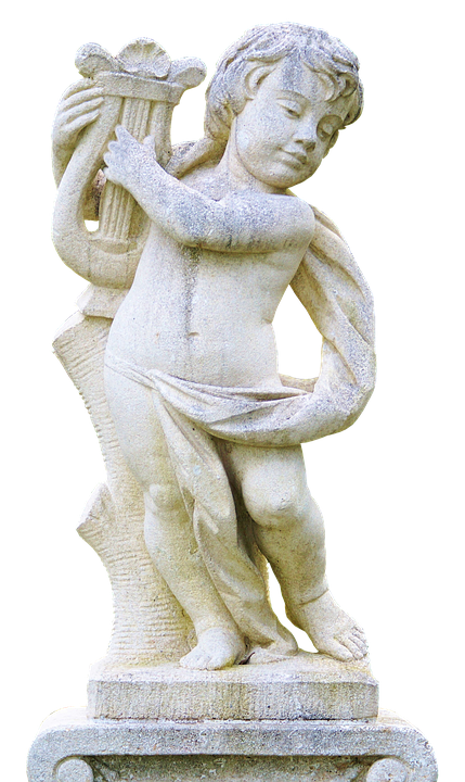 Stone Angel Statue Playing Harp