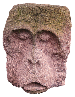Stone Carved Monkey Face Sculpture PNG with transparent background