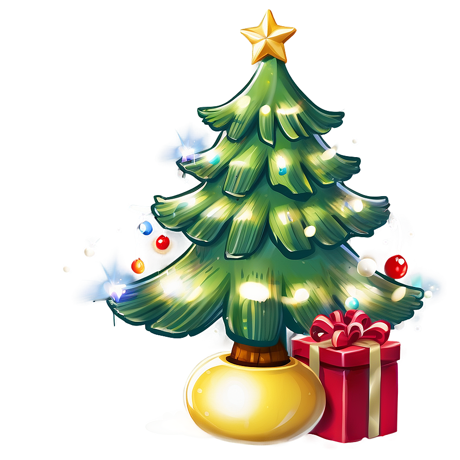 Storybook Cute Christmas Tree Png Qau