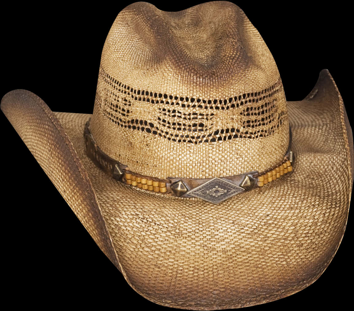 Straw Cowboy Hatwith Band PNG with transparent background