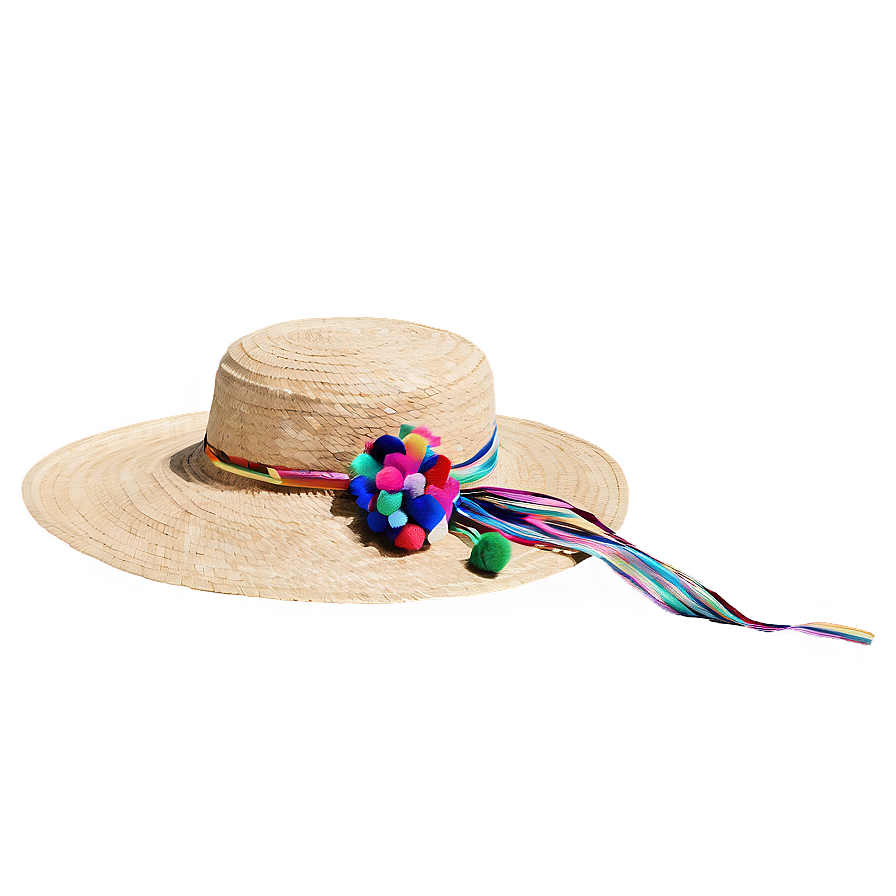 Straw Hat With Pom Poms Png 05252024