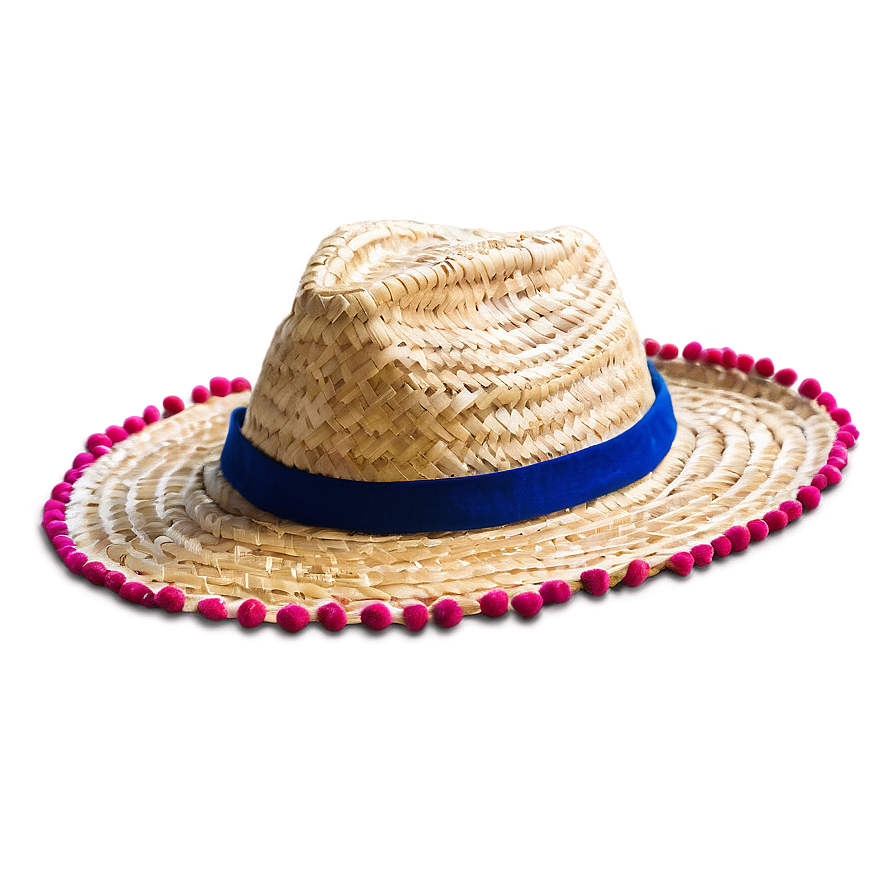 Straw Hat With Pom Poms Png Jjo51