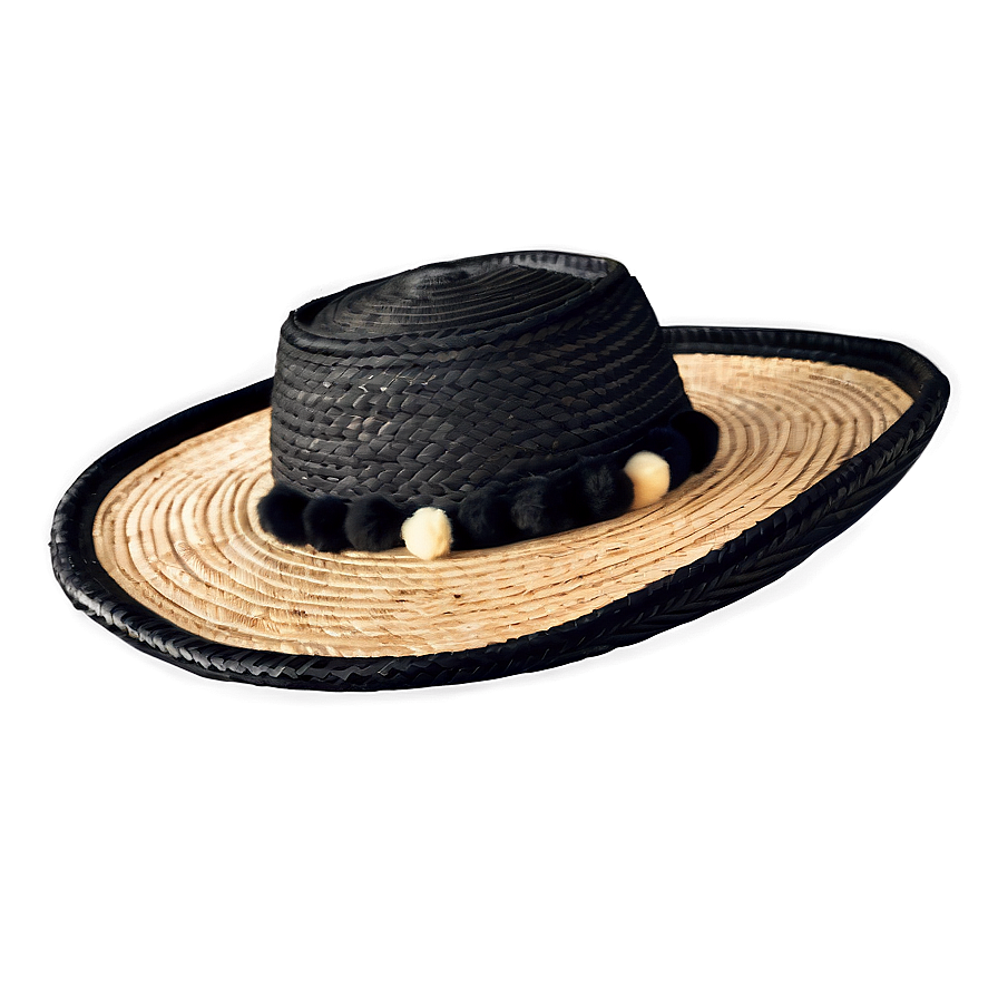 Straw Hat With Pom Poms Png Nck57