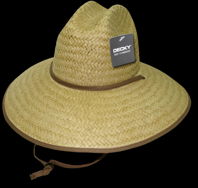 Straw Sun Hatwith Tag PNG with transparent background