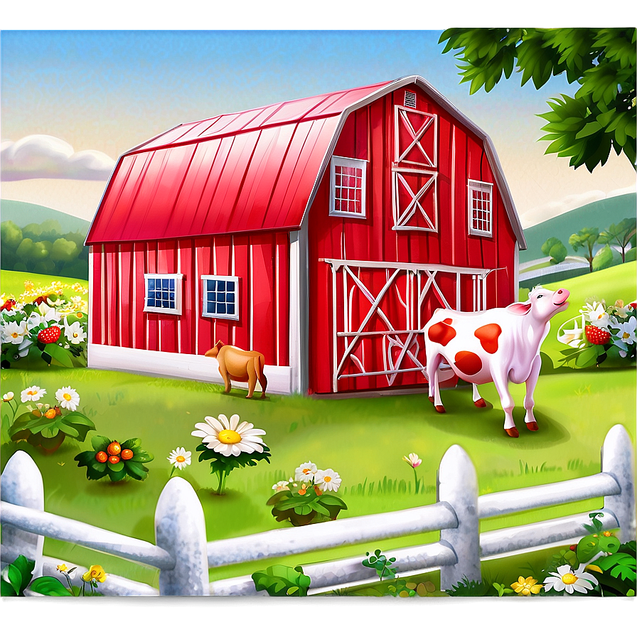 Strawberry Cow Farm Scene Png Qrh27