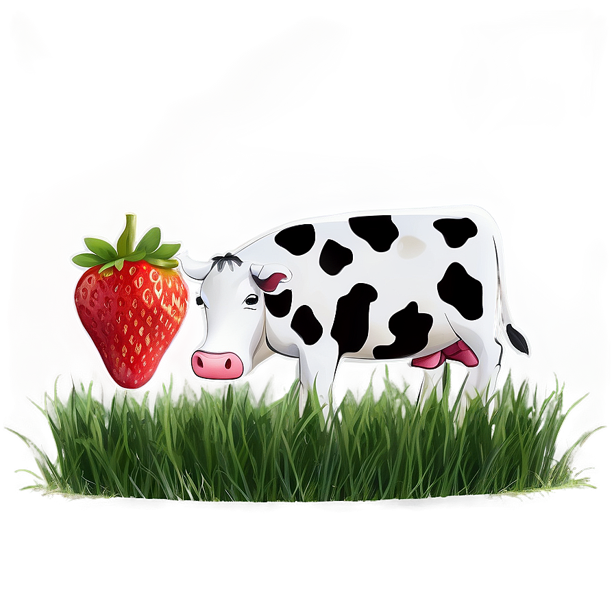 Strawberry Cow In Grass Png 32