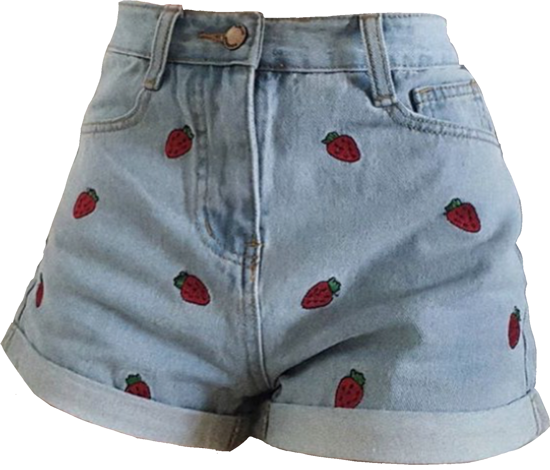 Strawberry Print Denim Shorts