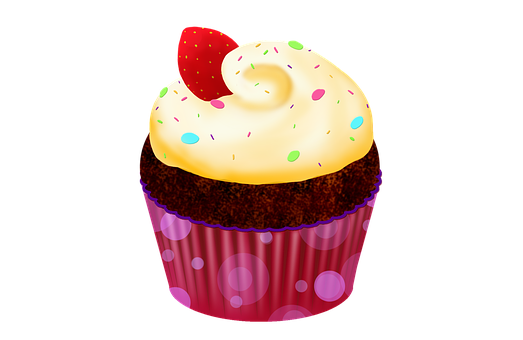 Strawberry Topped Cupcake Illustration PNG with transparent background