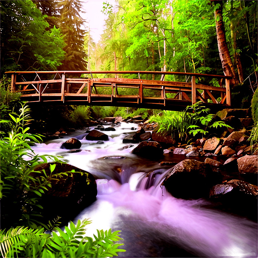 Stream with Footbridge PNG nlw PNG with transparent background