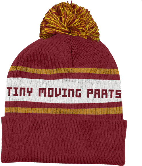 Striped Beaniewith Pomand Text