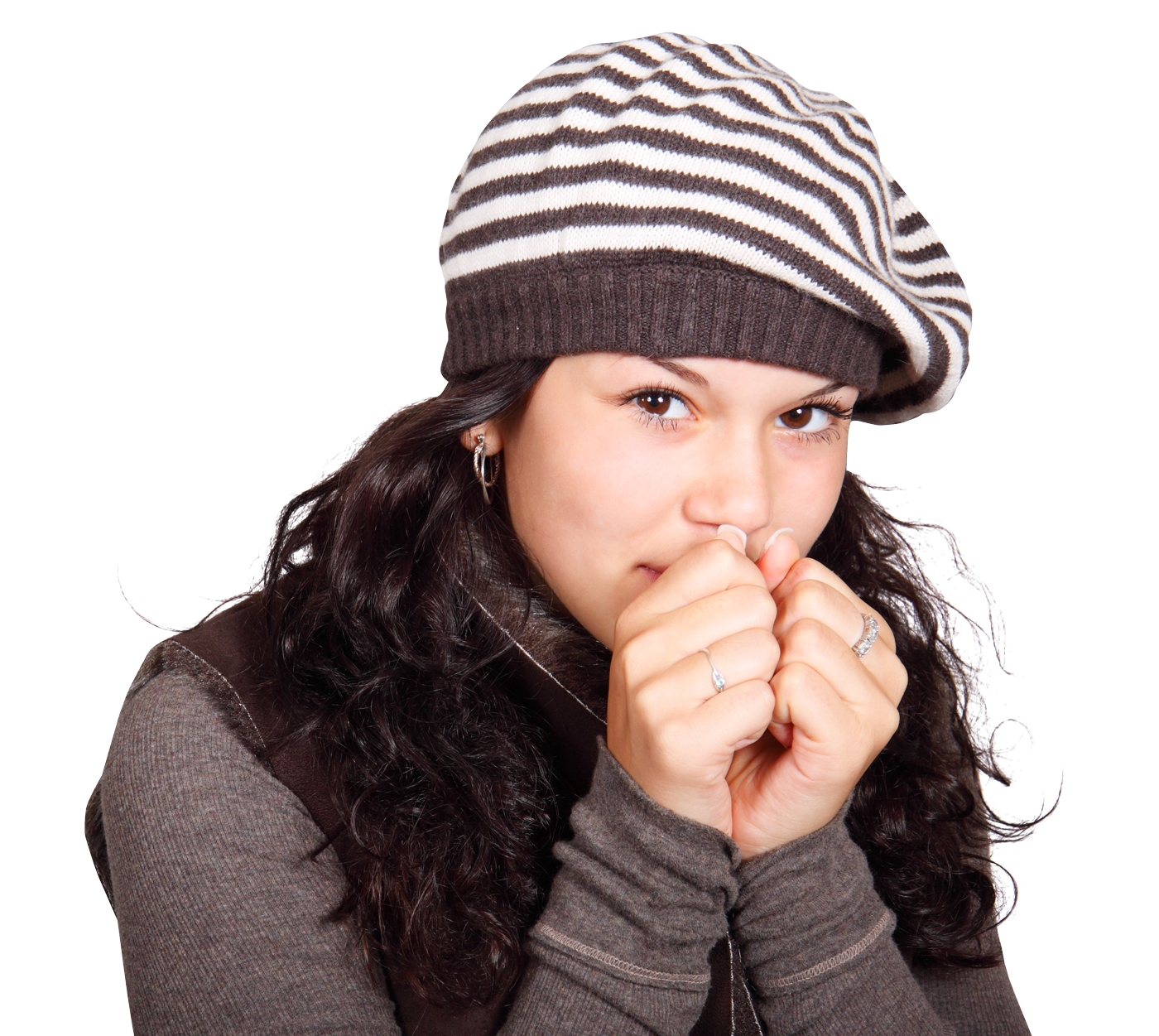 Striped Hat Woman Smiling