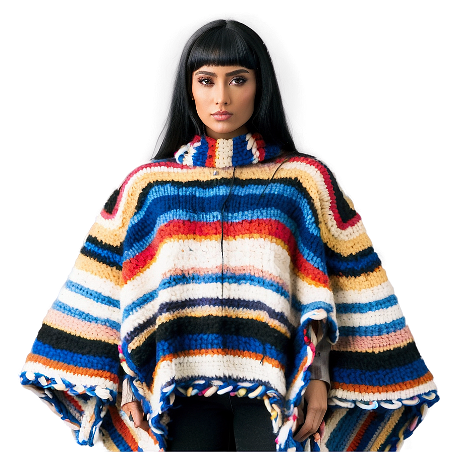 Striped Poncho Fashion Png Qvg46