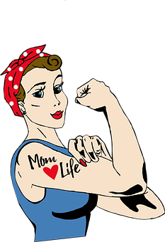 Strong Mom Life Illustration PNG with transparent background