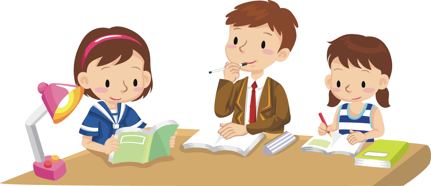 Students Studying Together Cartoon