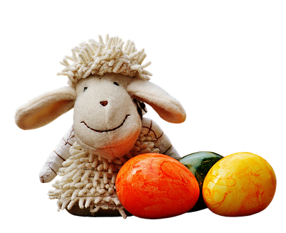 Stuffed Sheep With Easter Eggs PNG with transparent background