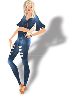 Stylish Blonde Anime Girlin Denim