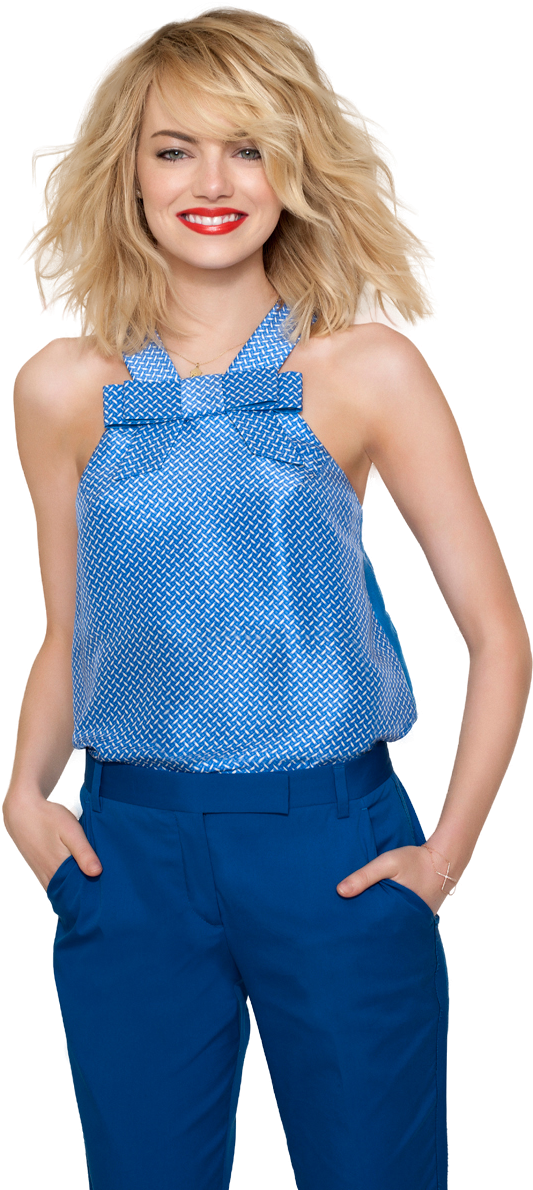 Stylish Blonde Womanin Blue Outfit.png