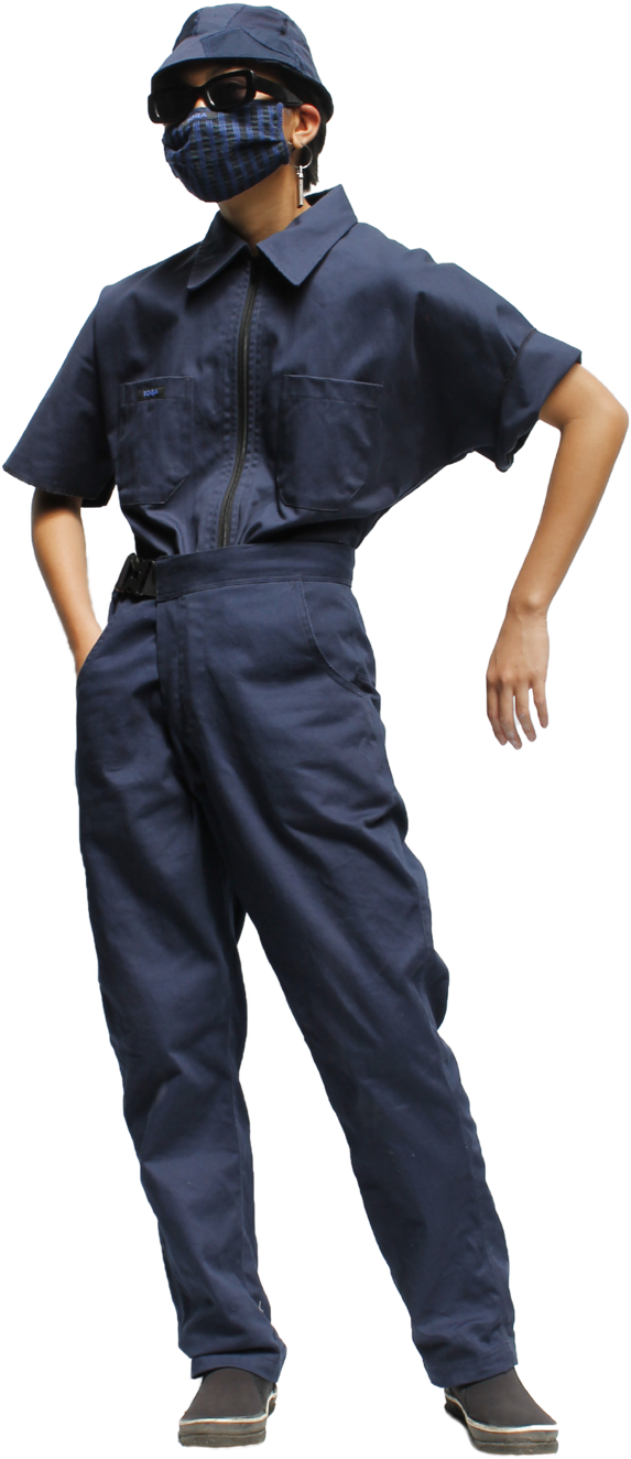 Stylish Blue Jumpsuit Pose