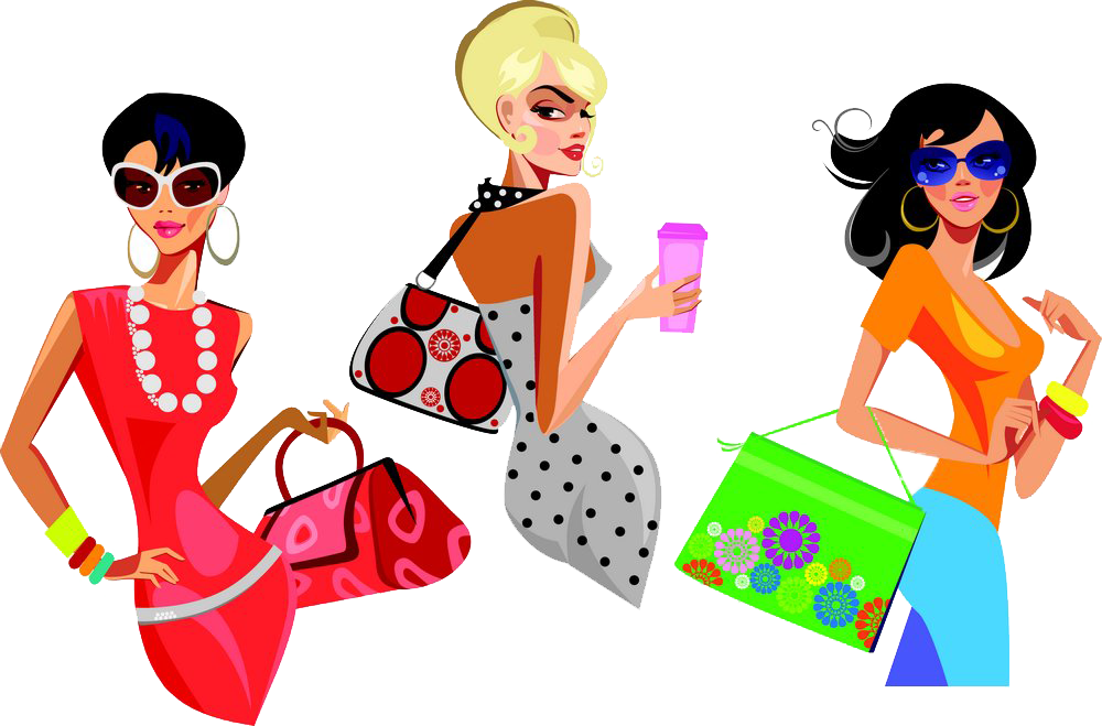 Stylish Cartoon Women Shopping