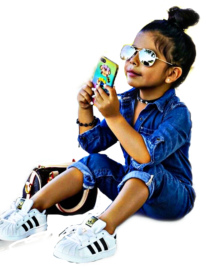 Stylish Kidwith Sunglassesand Smartphone PNG with transparent background