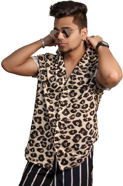 Stylish Man Leopard Print Shirt Posing