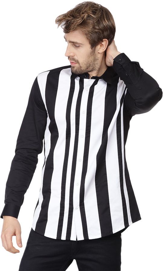 Stylish Manin Blackand White Striped Shirt