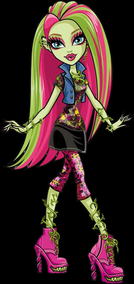 Stylish Monster High Character PNG with transparent background
