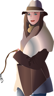 Stylish Woman Holding Leash PNG with transparent background