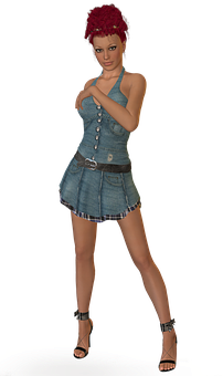 Stylish3 D Character Red Hair Denim Outfit