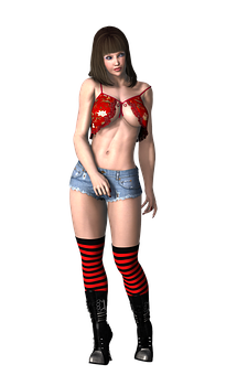 Stylish3 D Model Girlin Redand Black Outfit