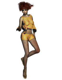Stylish3 D Modelin Yellow Outfit PNG with transparent background