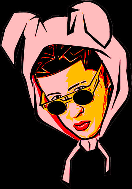 Stylized Bad Bunny Cartoon Artwork