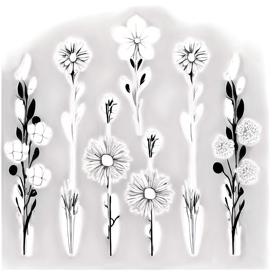 Stylized Black And White Flowers Png Pci56