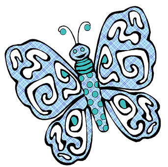 Stylized Blue Butterfly Illustration PNG with transparent background