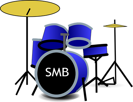Stylized Blue Drum Set Illustration PNG with transparent background