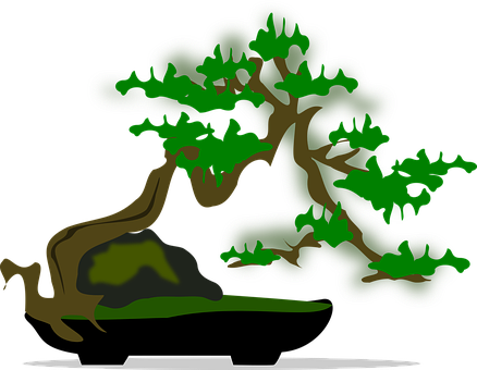 Stylized Bonsai Tree Illustration 438x340 PNG image with a transparent background, free high-resolution download