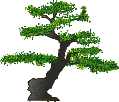 Stylized Bonsai Tree Illustration 395x340 PNG image with a transparent background, free high-resolution download