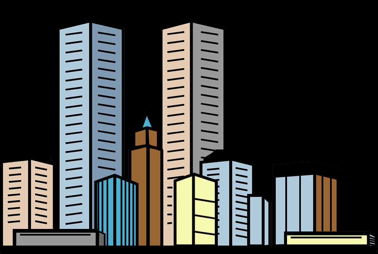 Stylized City Skyline PNG image with a transparent background, free high-resolution download