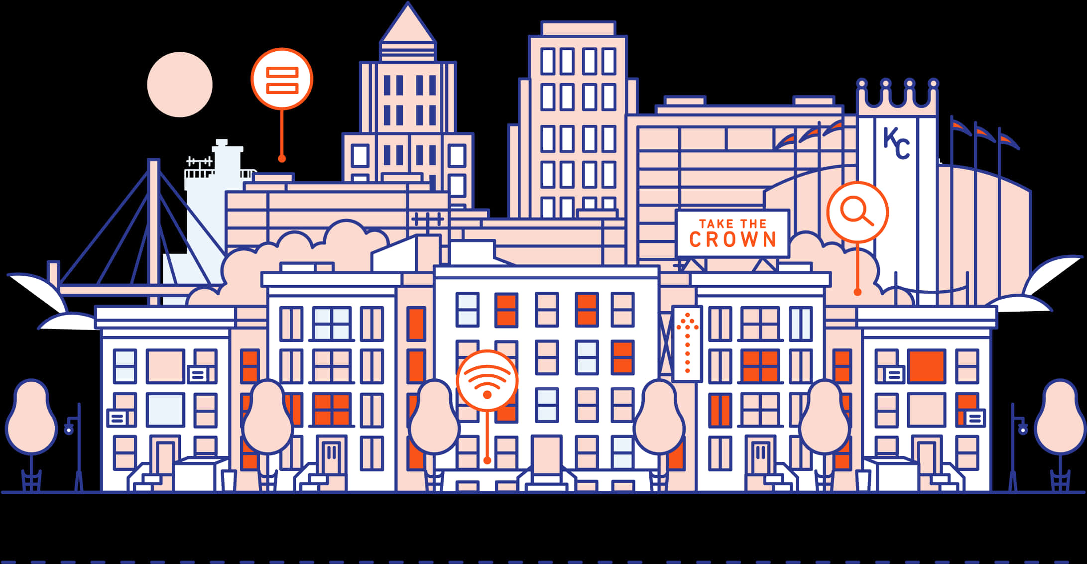 Stylized Cityscape Illustration PNG with transparent background