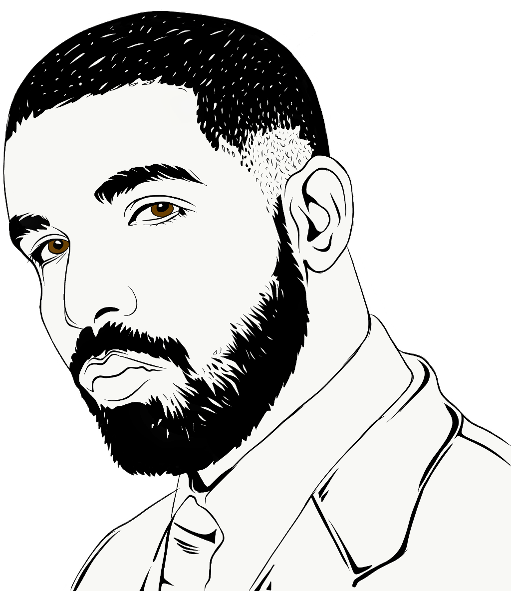 Stylized Drake Portrait PNG with transparent background