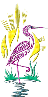 Stylized Embroidery Flamingo Art PNG with transparent background