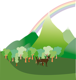 Stylized Forest Scenewith Deer PNG with transparent background